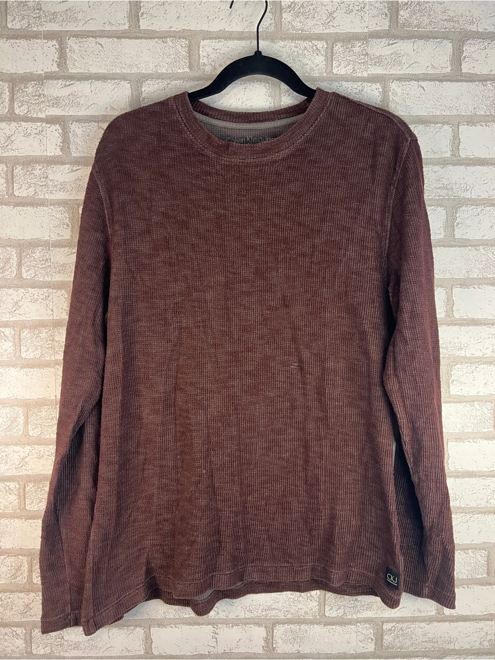 Calvin Klein Men’s Long-Sleeve Waffle Knit Shirt - Rust Brown